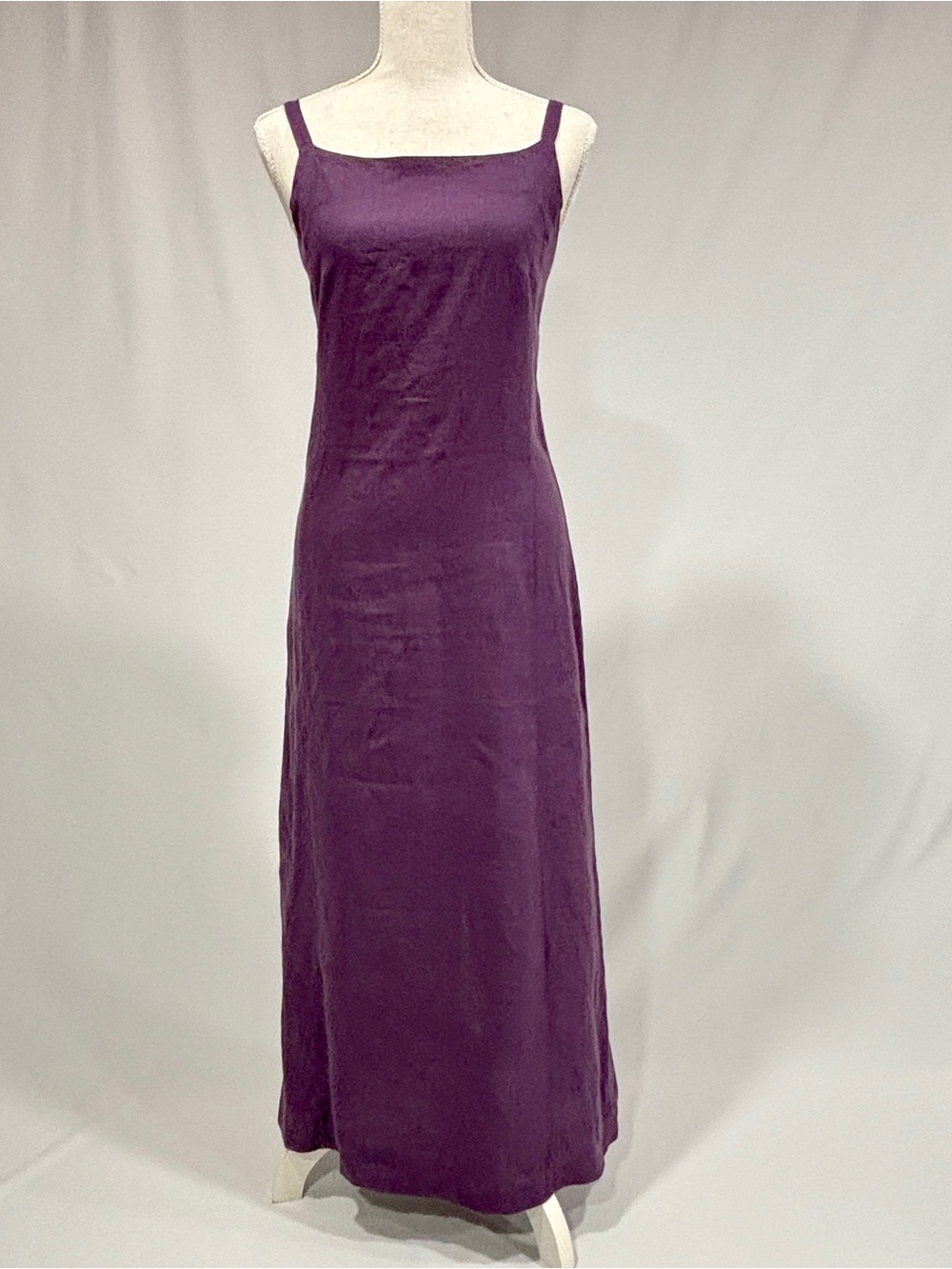 100% Linen Sleeveless Square-Neck Deep Purple Maxi Dress Size 8